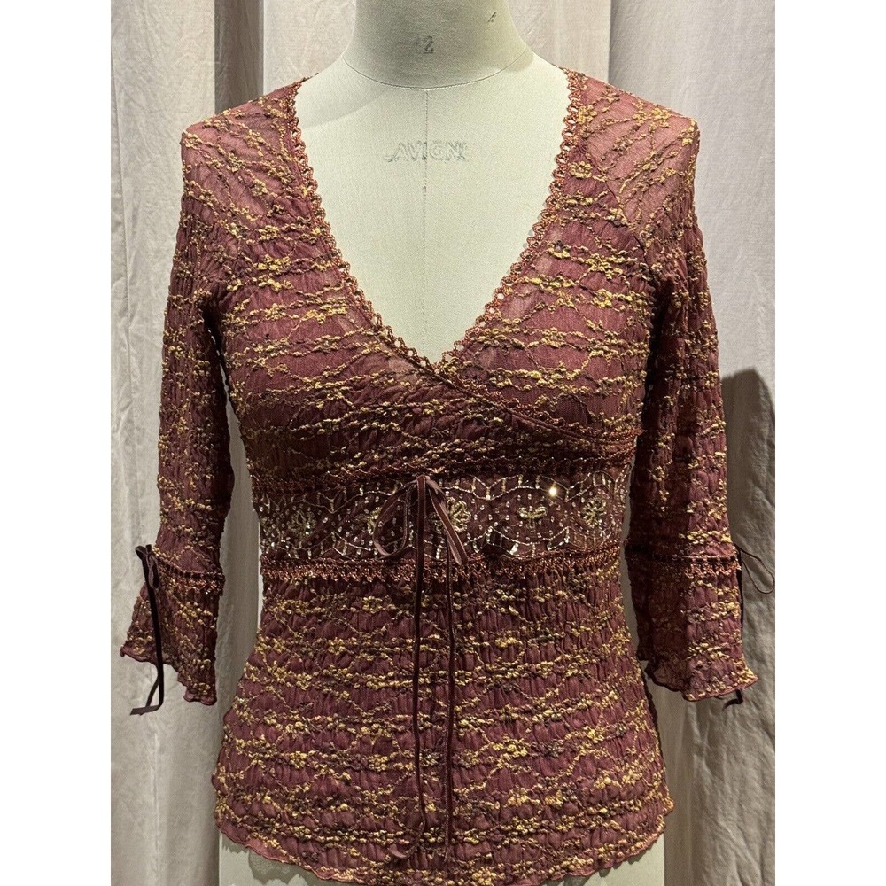 Ann Ferriday Vintage Stock Hand Beaded Lace Fairy Empire Wrap Top S/M